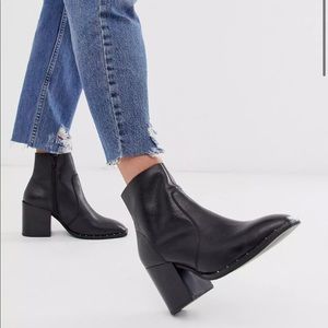 ASOS DESIGN Restore leather studded block heel boots in black
